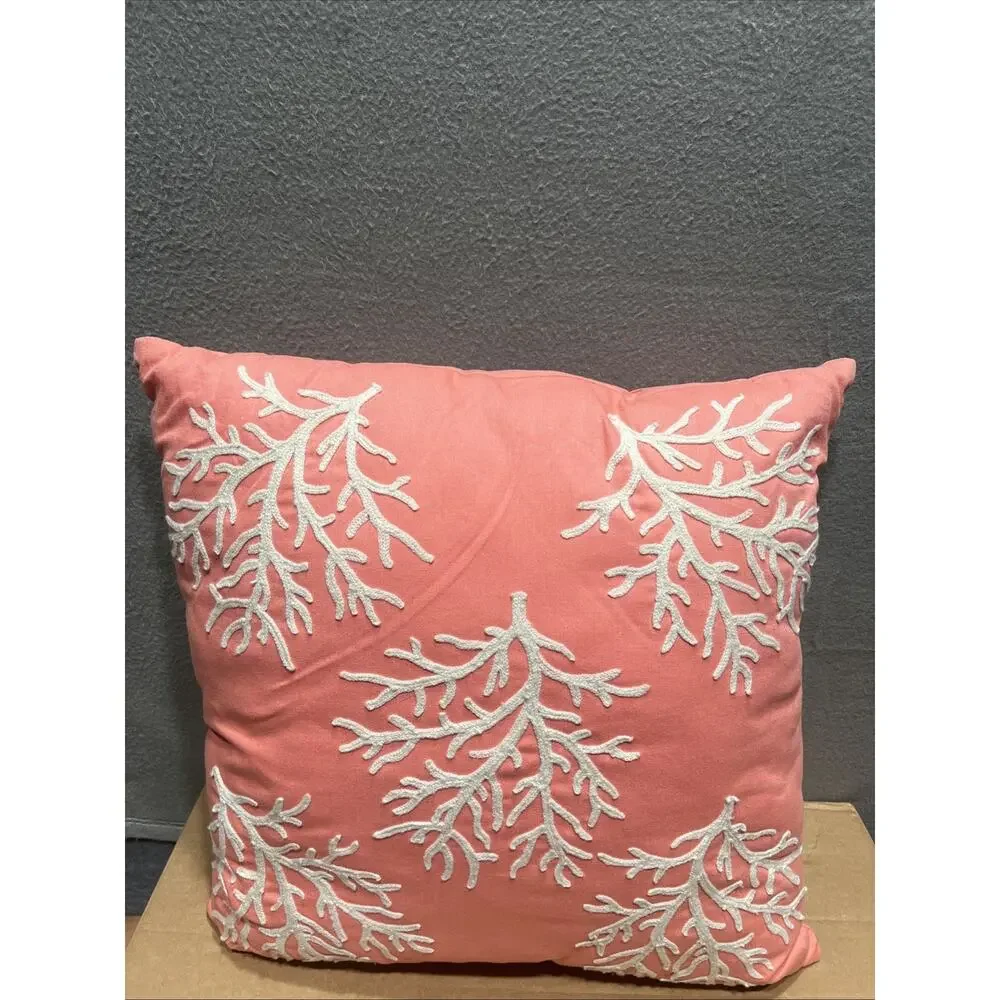 Pier 1 SeaFoam Starfish embroidered Nautical Beach Coral Throw Pillow 17x17”